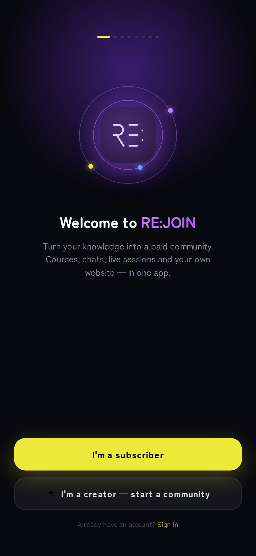 Onboarding welcome screen